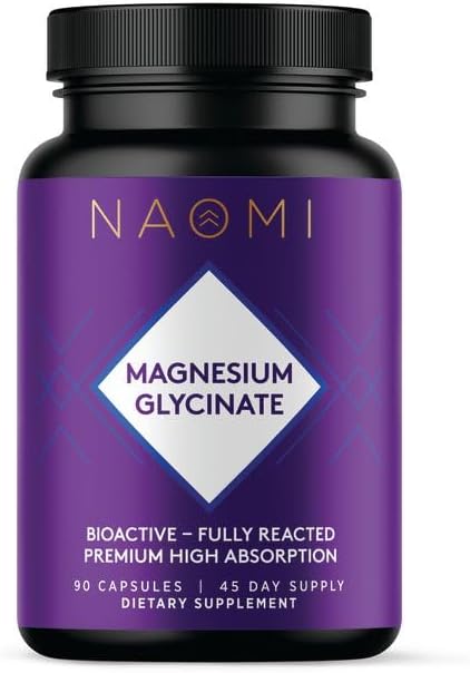 NAOMI Magnesium Glycinate - Bioactive Fully Reacted Premium High Absorption - Supports Muscle, Nerve, & Heart Health - Chelamax Magnesium Bisglycinate - 90 Capsules, 45 Day Supply
