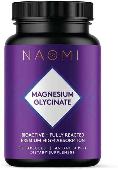 NAOMI Magnesium Glycinate - Bioactive Fully Reacted Premium High Absorption - Supports Muscle, Nerve, & Heart Health - Chelamax Magnesium Bisglycinate - 90 Capsules, 45 Day Supply