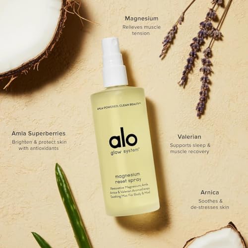 Alo Yoga Magnesium Reset Spray + Mini - Promotes Calm, Resets Body and Mind - With Soothing Magnesium, Valerian, Arnica, and Aromatherapy - 3.2 oz & 0.7 oz