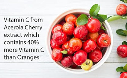 Vitamin C | 500mg Whole Food Vitamin C from Acerola Cherry Extract with Citrus Bioflavonoid Complex | 23 Organic Fruits & Vegetables Blend | Probiotics and Enzymes | 60 Vegan Capsules