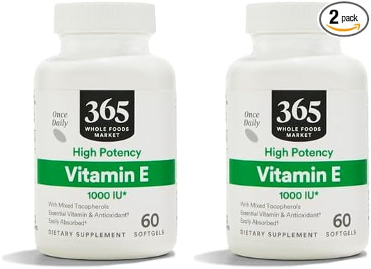 365 by Whole Foods Market, Vitamin E High Potency 1000 Iu, 60 Softgels (Pack of 2)
