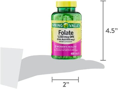 Spring Valley Folate Dietary Supplement, 1,333 mcg, 400 Count + STS Home Fridge Magnet.