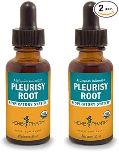 Herb Pharm Certified Organic Pleurisy Root Liquid Extract for Respiratory System Support 1 Fl Oz (Pack of 2)