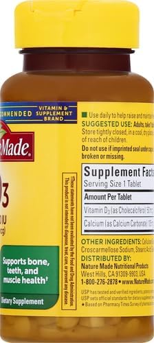 Nature Made Vitamin D3 2000 IU (50 mcg), Dietary Supplement for Bone, Teeth, Muscle and Immune Health Support, 100 Tablets, 100 Day Supply (Pack of 2)