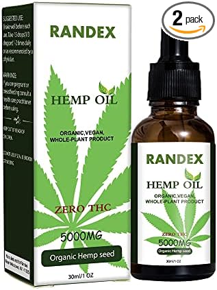 (2 Pack) 5000mg Organic Cold-Pressed Hemp Oil - Rich in Omega 3-6-9 - Natural Hemp Drops - Made in USA