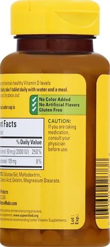 Nature Made Vitamin D3 2000 IU (50 mcg), Dietary Supplement for Bone, Teeth, Muscle and Immune Health Support, 100 Tablets, 100 Day Supply (Pack of 2)