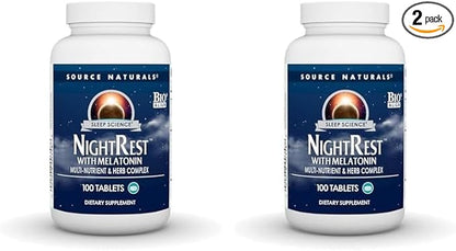 Source Naturals Sleep Science NightRest with Melatonin - BioAligned MultiNutrient & Herb Complex, for Rest & Relaxation Support* - 100 Tablets (Pack of 2)