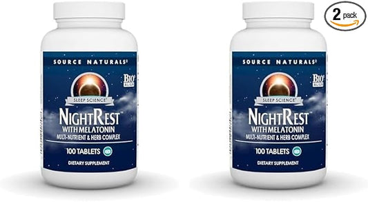 Source Naturals Sleep Science NightRest with Melatonin - BioAligned MultiNutrient & Herb Complex, for Rest & Relaxation Support* - 100 Tablets (Pack of 2)