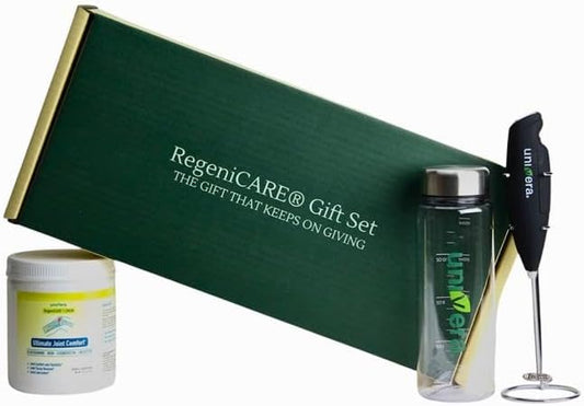 Univera RegeniCARE Gift Set with Bottle and Frother – Joint Support with Glucosamine, Univestin, MSM, Chondroitin – 30 Servings, Lemon