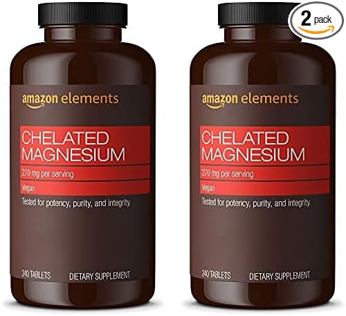 Amazon Elements - Chelated Magnesium, 240 tablets, 270 mg per Serving, as Magnesium Glycinate Chelate, Vegan (pack of 2)