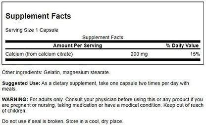 Swanson Calcium Citrate 200 mg 60 Caps (3 Pack)