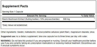 Swanson Reishi Mushroom Extract 500 Milligrams 90 Capsules