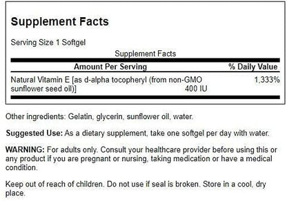 Swanson Natural Vitamin E from Non-GMO Sunflower Oil 400 Iu (268 Milligrams) 60 Sgels
