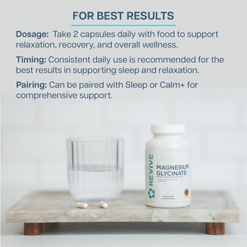 Revive MD Pure Magnesium Glycinate Capsules 200mg High Absorption Supplement for Relaxation & Stress Relief - Organic Memory & Sleep Support Pills for Strong Bones, Normal Nerve & Muscle Function