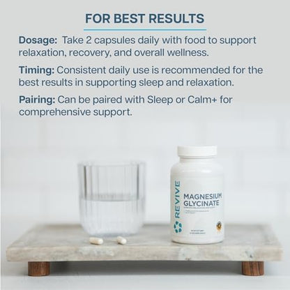 Revive MD Pure Magnesium Glycinate Capsules 200mg High Absorption Supplement for Relaxation & Stress Relief - Organic Memory & Sleep Support Pills for Strong Bones, Normal Nerve & Muscle Function