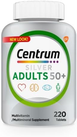 Centrum Silver Multivitamin for Adults 50 Plus, Multivitamin/Multimineral Supplement, Vitamin D3, B Vitamins, Gluten Free, Non-GMO Ingredients, Supports Memory and Cognition in Older Adults - 220 Ct