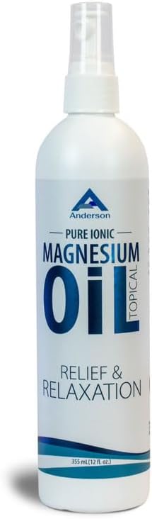 Anderson Magnesium Oil Spray for Relief and Relaxation | 12oz Bottle | Topical Ionic Magnesium | Promotes Relaxation, Relief from Muscle Cramps | Made in The USA