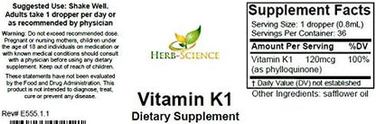Vitamin K1 Drops - Pure Cold-Processed VIT K1 & Safflower Oil Supplement - Supports Blood, Bone, Skin Health - Drops for Oral & External Use - No Alcohol, Vegan, 1 Fl oz, 36 Servings