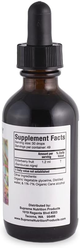 Supreme Nutrition Elderberry Tincture, 2 fl. oz | 1.2 ml per Serving | 49 Servings