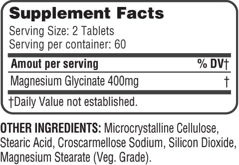 365 Health Magnesium Glycinate, 400mg Per Serving, 120 Tablets, High Absorption Supplement for Bone, Muscle & Heart Health