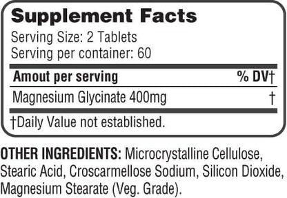 365 Health Magnesium Glycinate, 400mg Per Serving, 120 Tablets, High Absorption Supplement for Bone, Muscle & Heart Health