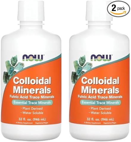 NOW Supplements, Colloidal Minerals Liquid, Plant Derived, Essential Trace Minerals, 32-Ounce (Pack of 2)