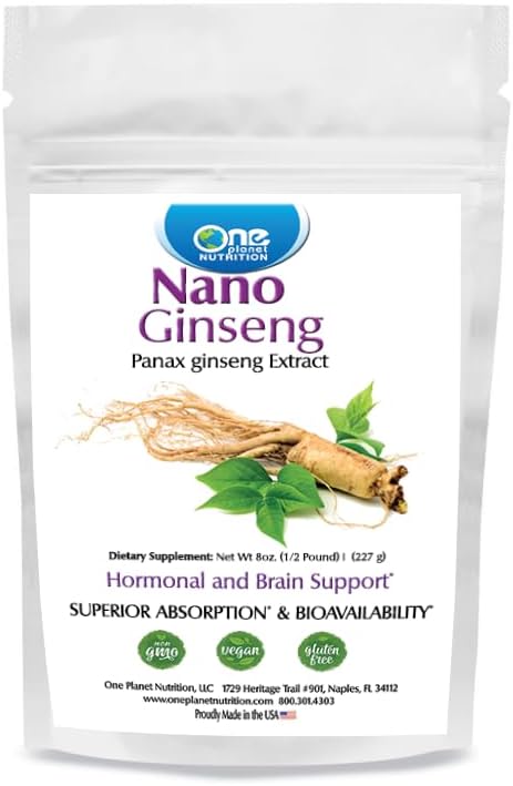 Nano Panax Ginseng Powder 8 oz (227 Servings), Korean Ginseng Extract, Nano for Enhanced Absorption, Boosts Energy & Stamina, Non-GMO, Vegan, Gluten Free