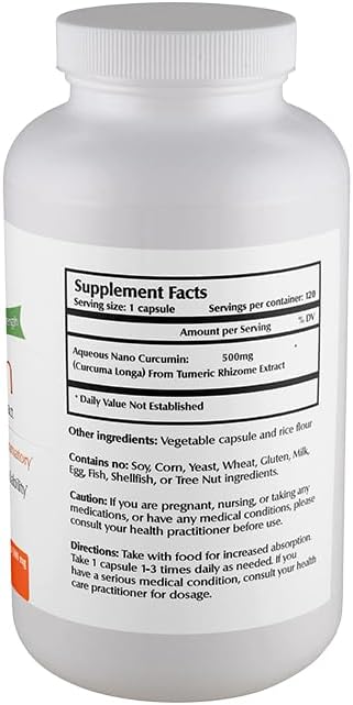 Nano Curcumin 500 mg Veggie Capsules (120 Servings), Nano for High Absorption, Supports Immune Health, Non-GMO, Vegan, Gluten-Free