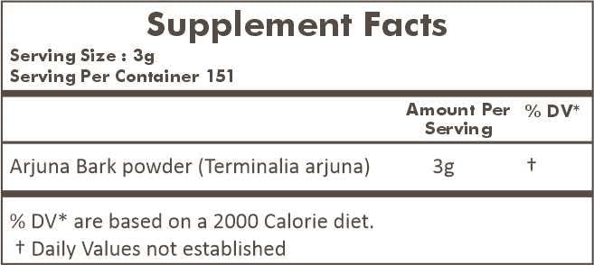 HERBAL HILLS Arjuna Bark Powder (Terminalia Arjuna) | 16 Oz (454 GMS) | Standardized Extract Wellness and Health Supplements