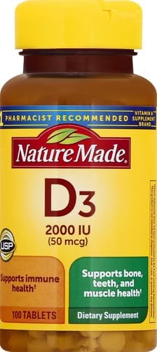 Nature Made Vitamin D3 2000 IU (50 mcg), Dietary Supplement for Bone, Teeth, Muscle and Immune Health Support, 100 Tablets, 100 Day Supply (Pack of 2)