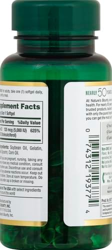 Nature's Bounty Vitamin D3, Immune and Bone Support, 5000IU, Rapid Release Softgels, 150 Ct (Pack of 2)
