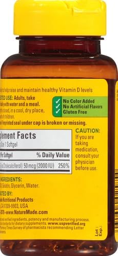 Nature Made Vitamin D3 2000 IU (50 mcg), Dietary Supplement for Bone, Teeth, Muscle and Immune Health Support, 90 Softgels, 90 Day Supply (Pack of 2)