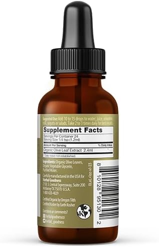Herbal Goodness Olive Leaf Extract Liquid 1oz - for Immune Boost, Cadiovascular Support, Cognitive Wellbeing, Improved Skin Health and Digestive Comfort with Antioxidants - 1 Bottle