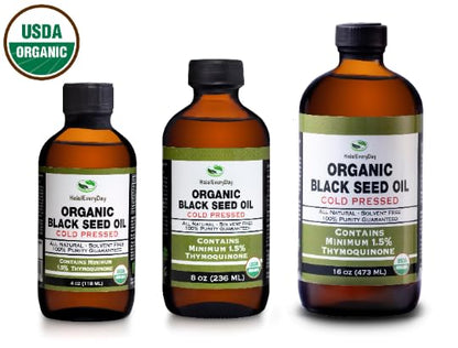 HalalEveryDay Organic Black Seed Oil - USDA Certified Cold Pressed Glass Bottle Over 1.5%