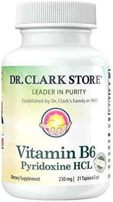 Dr. Clark Vitamin B6 Supplement – 230mg, 21 Tapioca Capsules, Supports Energy Metabolism & Nervous System Health
