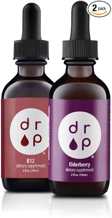 Drop Supplements Liquid Elderberry Drops and Vitamin B12 Drops Bundle