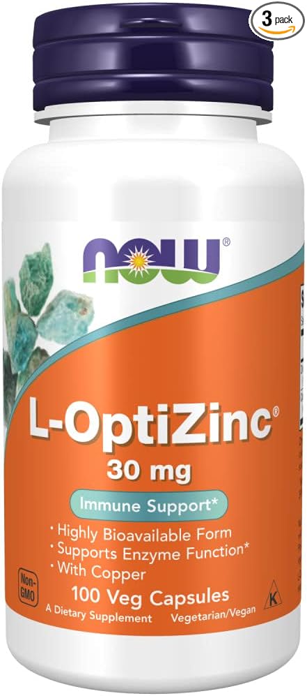 NOW Opti L-zinc, 30mg, 100 Capsules (Pack of 3)