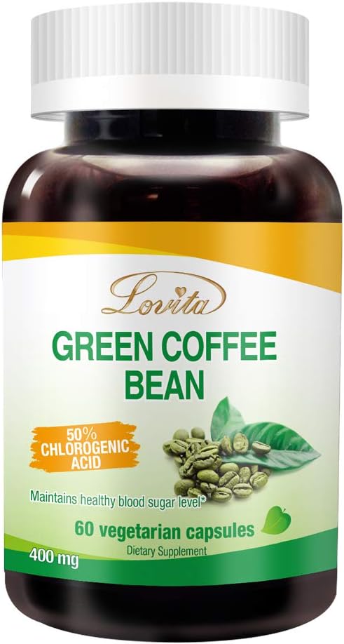 Lovita Green Coffee Bean Extract: Natural Antioxidant, High Potency, 50% Chlorogenic Acid, Vegan-Friendly Dietary Supplement - 60 Capsules