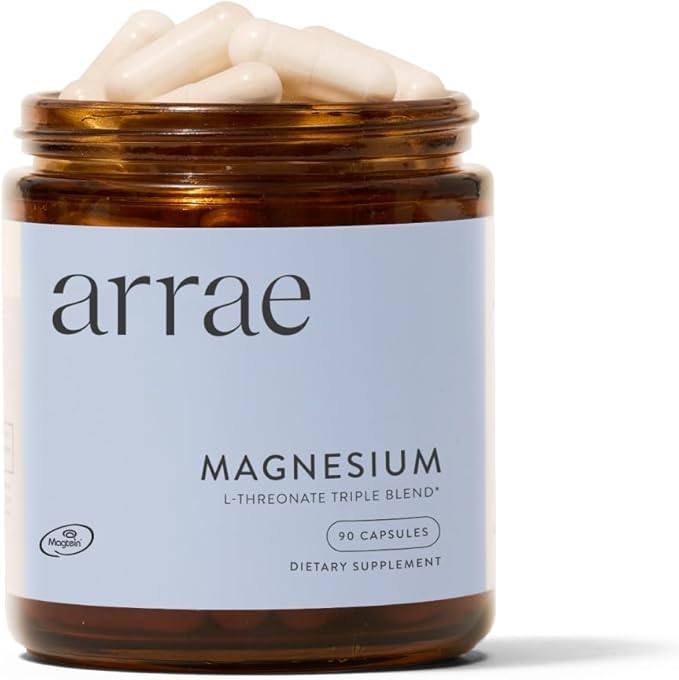 Arrae Magnesium Supplement, Magnesium Glycinate, Citrate & L-threonate, 250 mg, Support Mood, Sleep, Nerves, and Muscles,90 Capsules