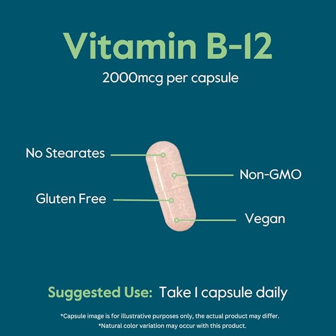 BESTVITE Vitamin B12 (Methylcobalamin) 2000mcg (240 Vegetarian Capsules) (Methyl B12) - No Stearates - Vegan - Non GMO - Gluten Free