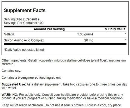 Swanson Gelatin and Silicon - Collagen Proteins Supporting Healthy Hair and Nails - Helps Deliver Vital Minerals for Strong Nails and Thick Hair - 20mg Silicon and 1.08 Grams Gelatin - (200 Capsules)