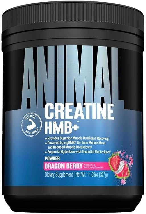 Animal Creatine with Full Dosage 3g HMB – Muscle Growth, Strength & Energy Support – Easy Mix and Delicious Taste - HMB + Electrolytes – 30 Servings – Dragon Berry
