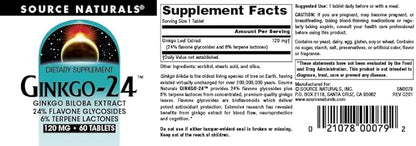 Source Naturals Ginkgo-24 - Ginkgo Biloba Extract 120 mg Supports Mental Acuity - 60 Tablets