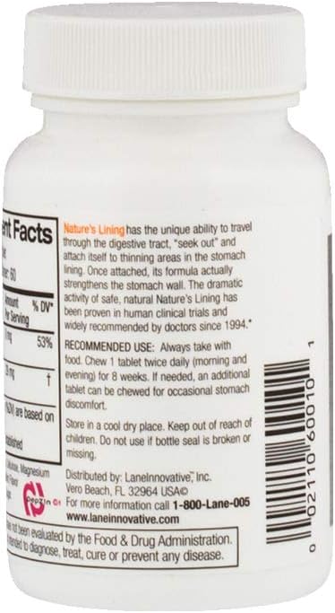 Lane Innovative - Nature's Lining, Chewable Tablets, Helps Protect Stomach Wall, Long Lasting Relief, Supports Digestive Balance* (60 Servings)