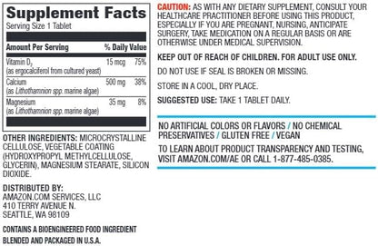 Amazon Elements - Calcium, plus Vitamin D2, 65 Tablets (2 month supply) (Packaging may vary), Calcium Supplements