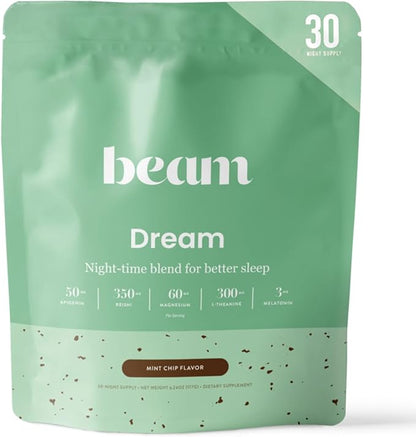 Beam Dream Sleep Powder, Natural Sleep Aid and Magnesium Hot Cocoa Drink for Adults, Calming Sleep Supplement with Apigenin, Nighttime Sleep Drink Powder, Third Party Tested Supplement, 30 Servings