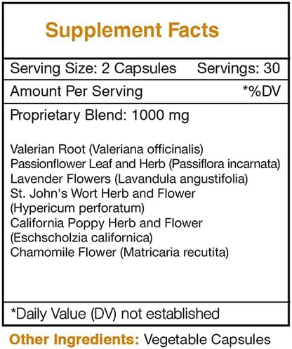 Dream Secret 60 Capsules, 1000 mg, Valerian, Passionflower, Lavender, St. John's Wort, California Poppy, Chamomile (60 Capsules)