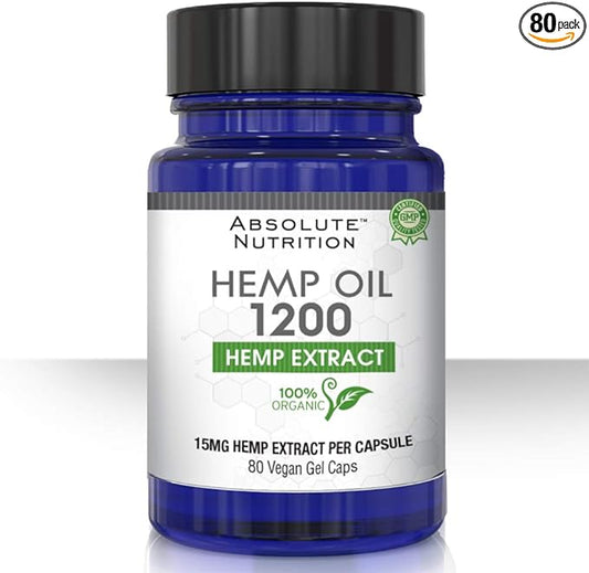 Hemp Oil 1200-80 Capsules - 100% Organic Hemp Capsules - Rich in Omega Fatty Acids 3 6 9 - Grown and Made in USA - with MCT Oil