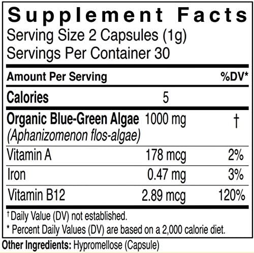 Klamath Blue-Green Algae | More Powerful Than Spirulina Or Chlorella | Grown from The Clean Pure Source of Klamath Lake (60 Vegan Capsules)