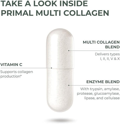 Primal Harvest 2 Pack, Multi Collagen Pills for Women and Men (Type I, II, III, V, X) Collagen Supplements for Women and Men, 120 Capsules w/Vitamin C for Hair, Skin, Nails Collagen Peptides Pills
